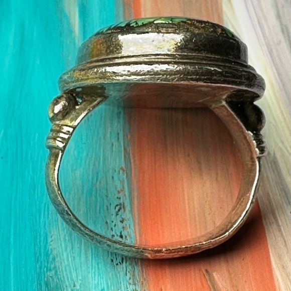 Turquoise Ring 12.6g Oval Cabochon Natural Spider Web Tibetan Green Sz 6.25 4077 - Picture 12 of 13